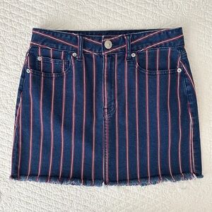 American Eagle AE High Rise Denim Mini Skirt Red White Blue Striped Women’s 6